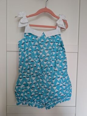 Janie and Jack Blue Sailboat Print One Piece Romper Girls Size 6
